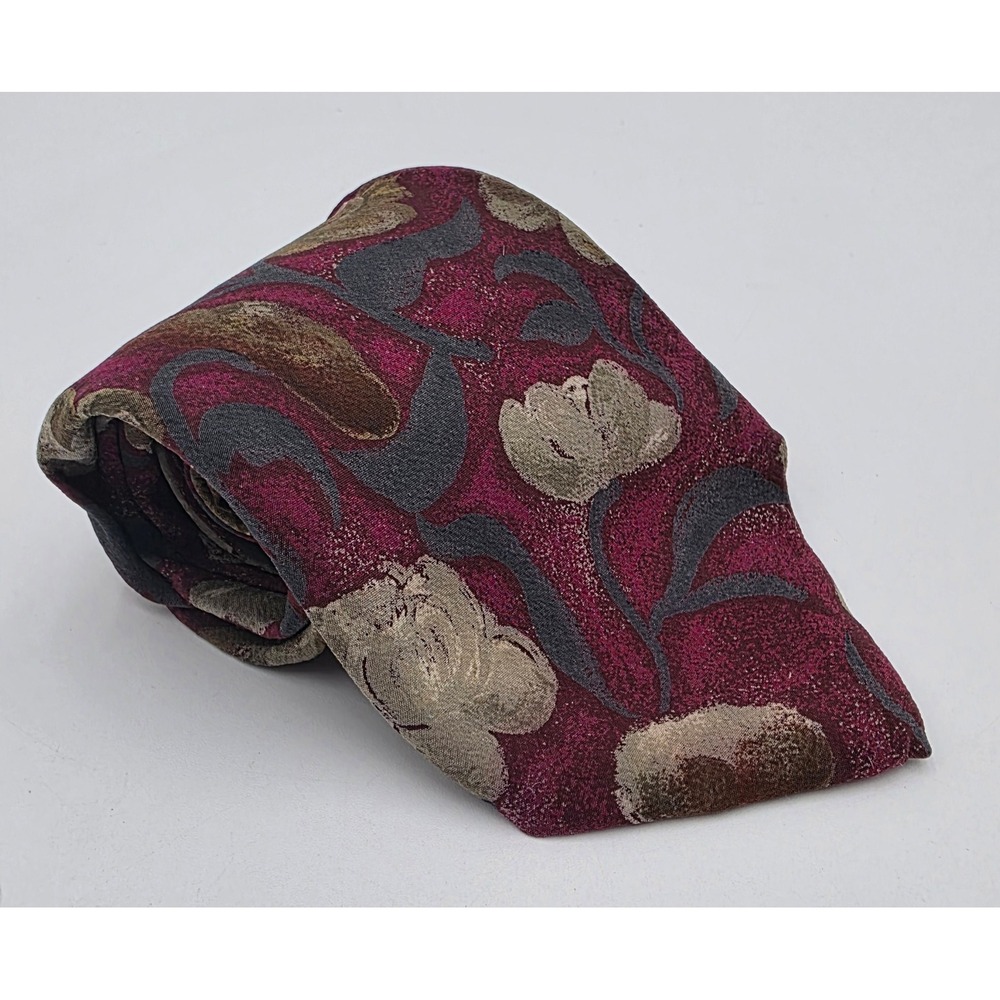 Ungaro Paris Men's Silk Tie Burgundy Gold Floral Jacquard Made in Italy Classic